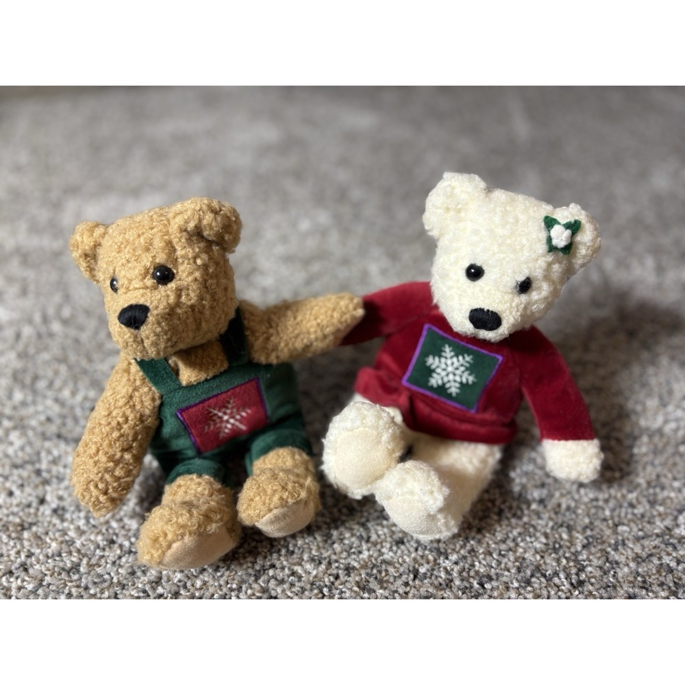 Vintage Hallmark Mistletoe Stuffed Plush Kissing Bears Very Cute Mini Bears